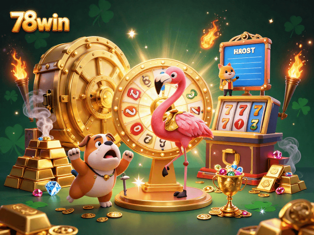 Join the excitement at 78win with a vibrant game show scene full of prizes and casino elements!
