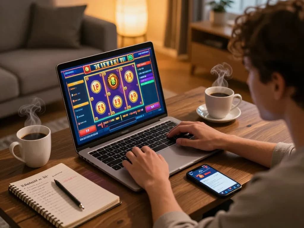 Engaging online gaming experience with 789win app highlighted on the laptop during a cozy home session.