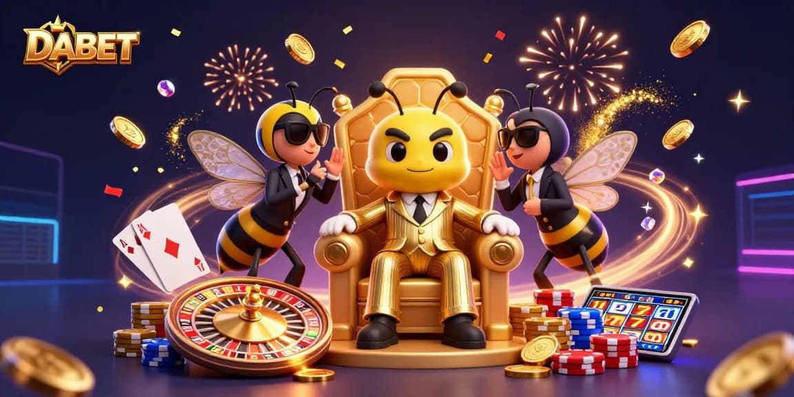 DABET players winning big with stunning casino games, featuring a dynamic 3D scene of a bumblebee mob boss.