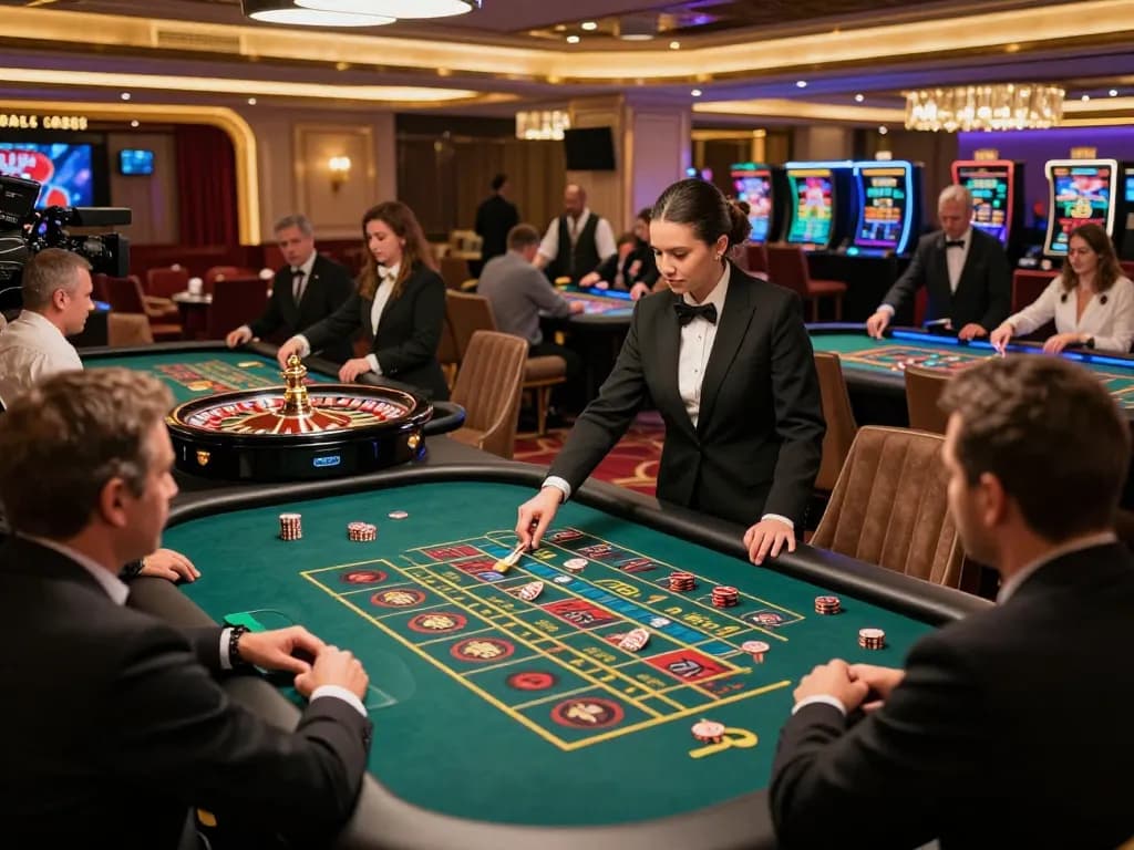 Players placing bets at a lively roulette table in a luxurious casino setting with 789bet.