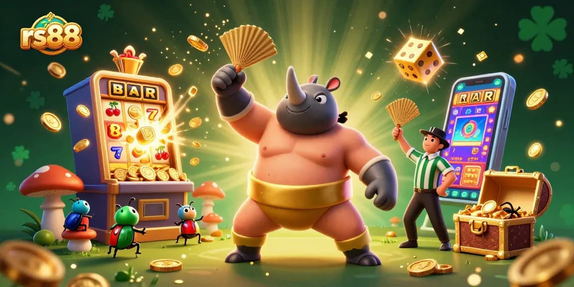 Experience the excitement of rs88 with a lively cartoon casino scene featuring vivid characters and action.