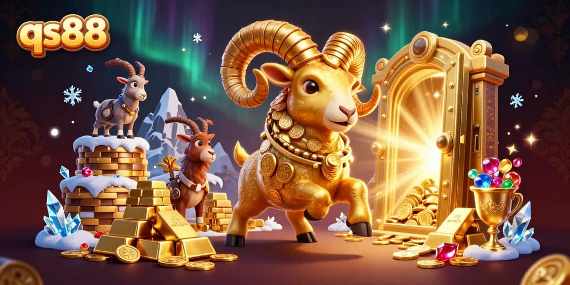 Experience the thrill of qs88 with our dynamic golden ram illustration in a vibrant casino setting.