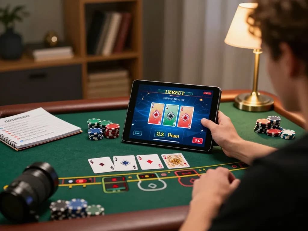 Engaging in RED88 online blackjack with tablet in cozy home setting