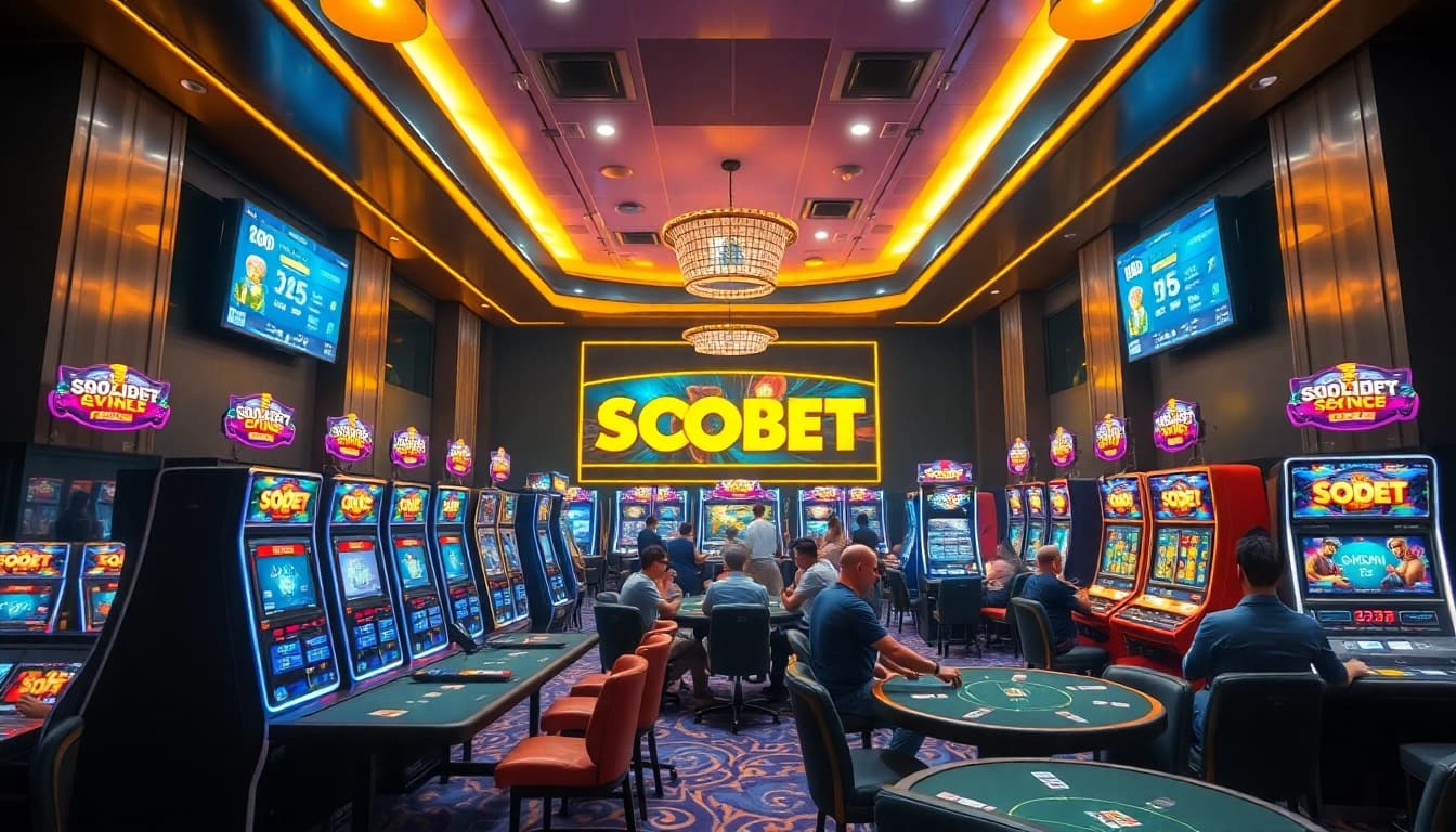 SBOBET.dance vibrant online gambling atmosphere with modern gaming lounge and live betting features.