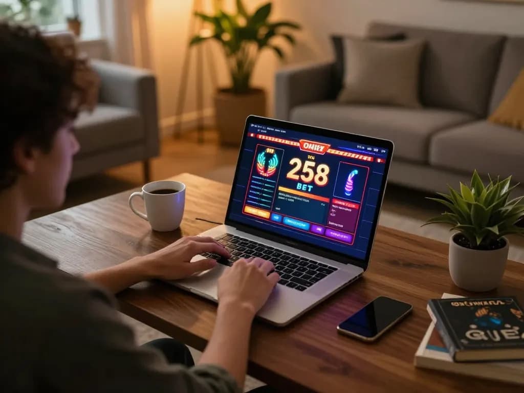Engaging home setup for 258 bet online gaming with vibrant graphics and personal touches.