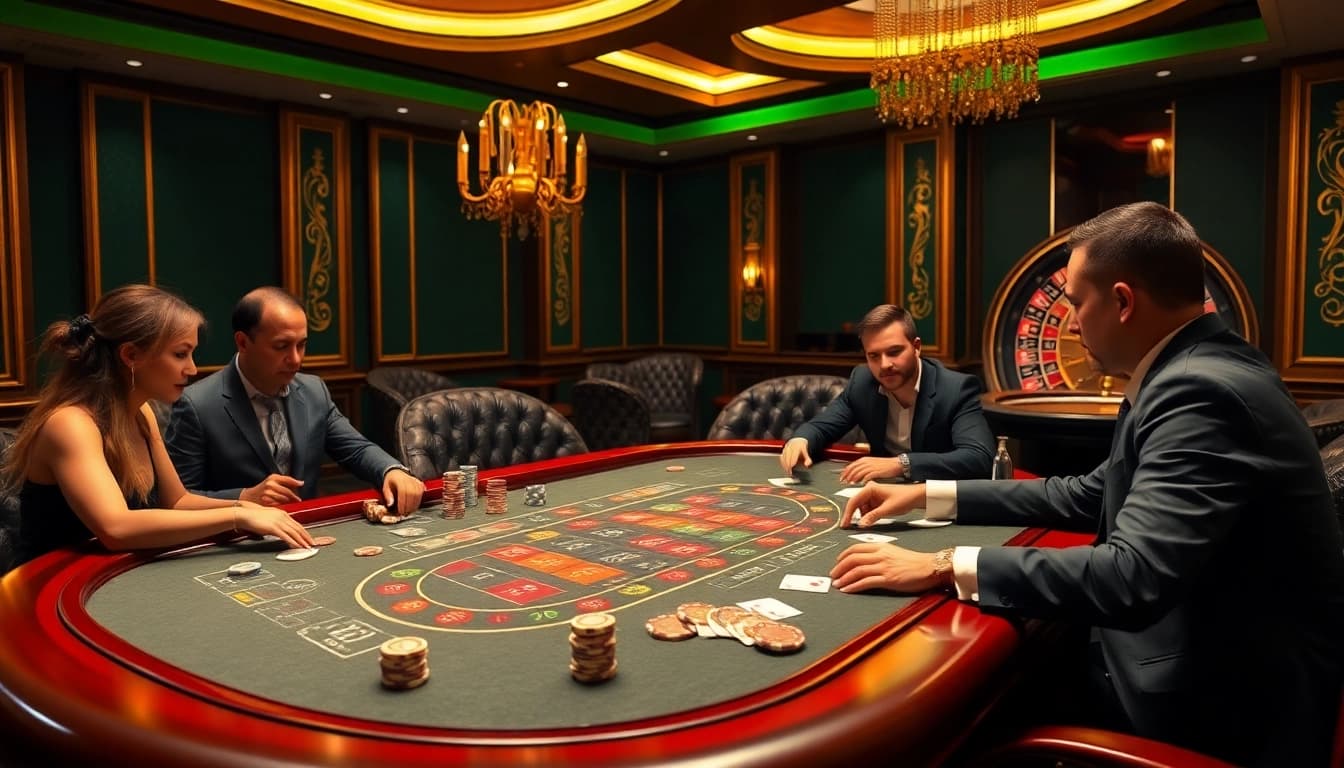 Experience thrilling gaming at https://da88.navy/ with a luxurious casino scene showcasing poker excitement.