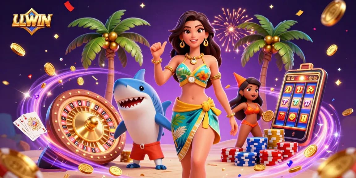 Experience thrilling wins at LLWIN with vibrant casino elements and dynamic characters.