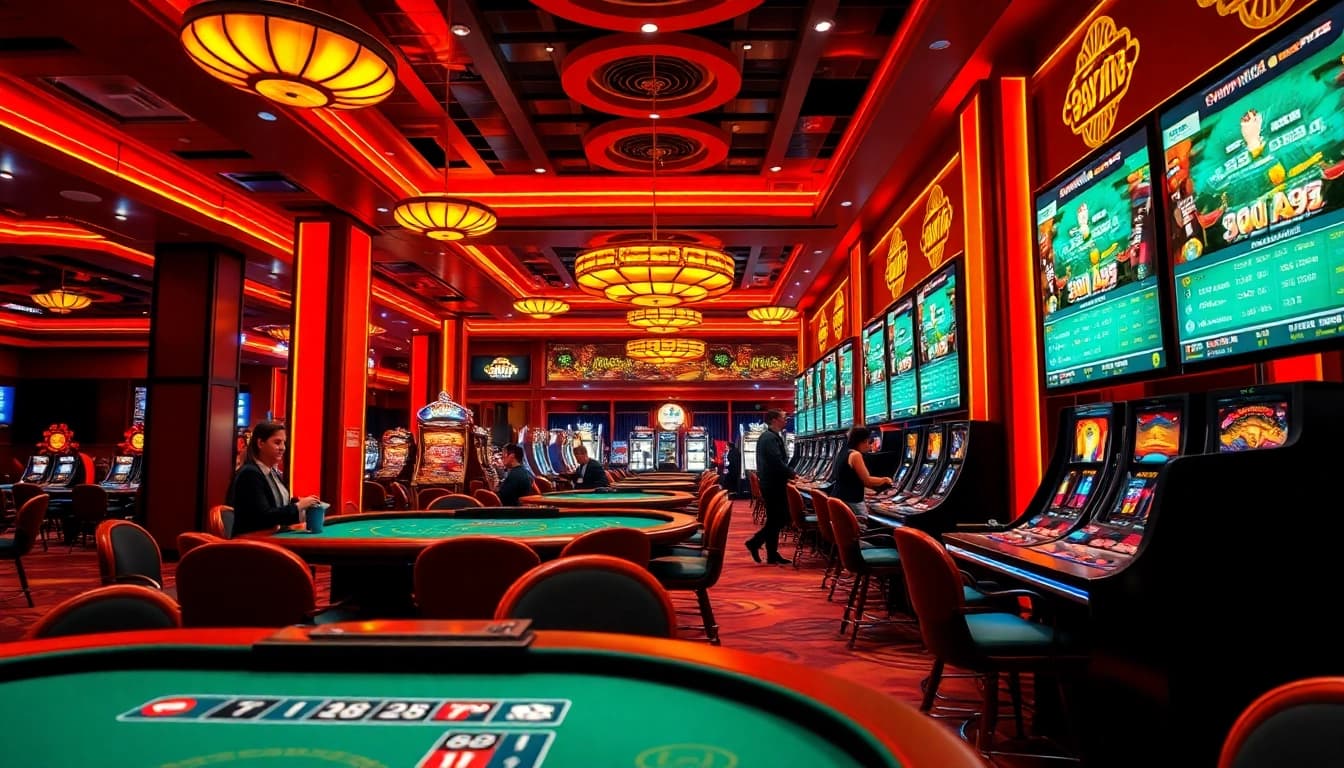 Exciting online casino scene at 98win with vibrant colors and dynamic gaming atmosphere.