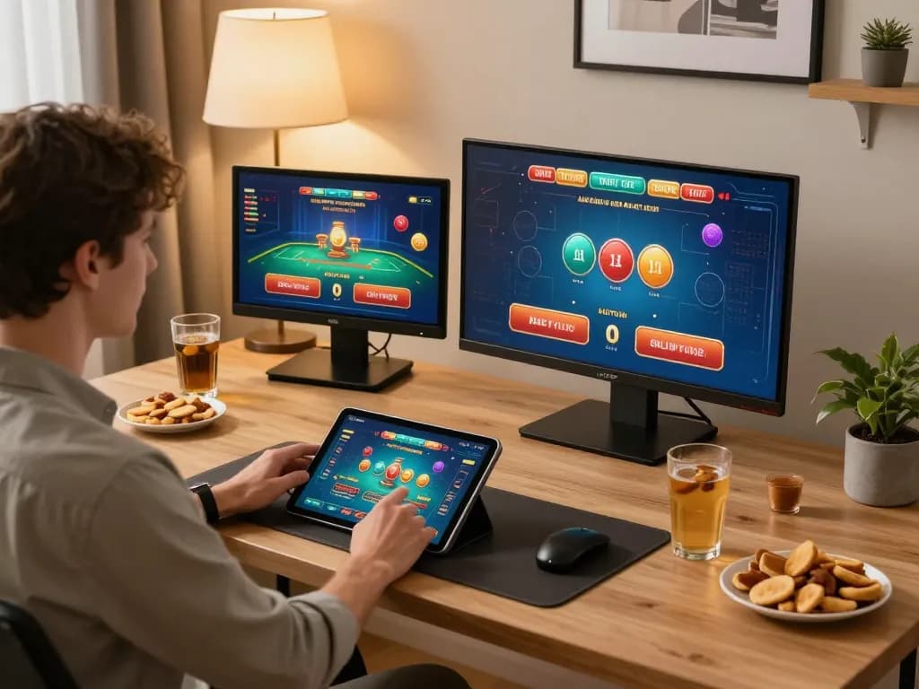 Engaging in live dealer games on bl555 with cozy home setup and strategic atmosphere.