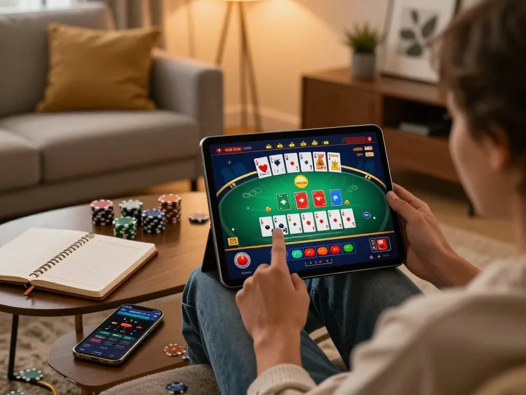 Engaging in online gambling at ok365 with vibrant blackjack action on a tablet