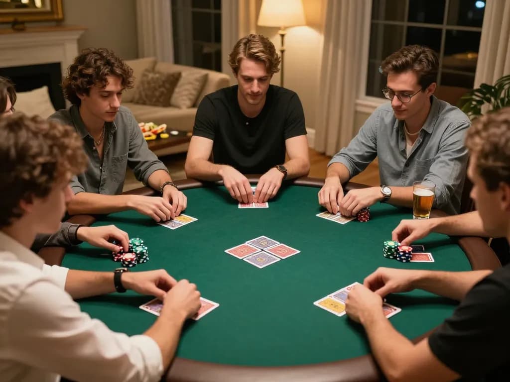 Players enjoying a lively poker game at home, showcasing 789club's social gaming experience.