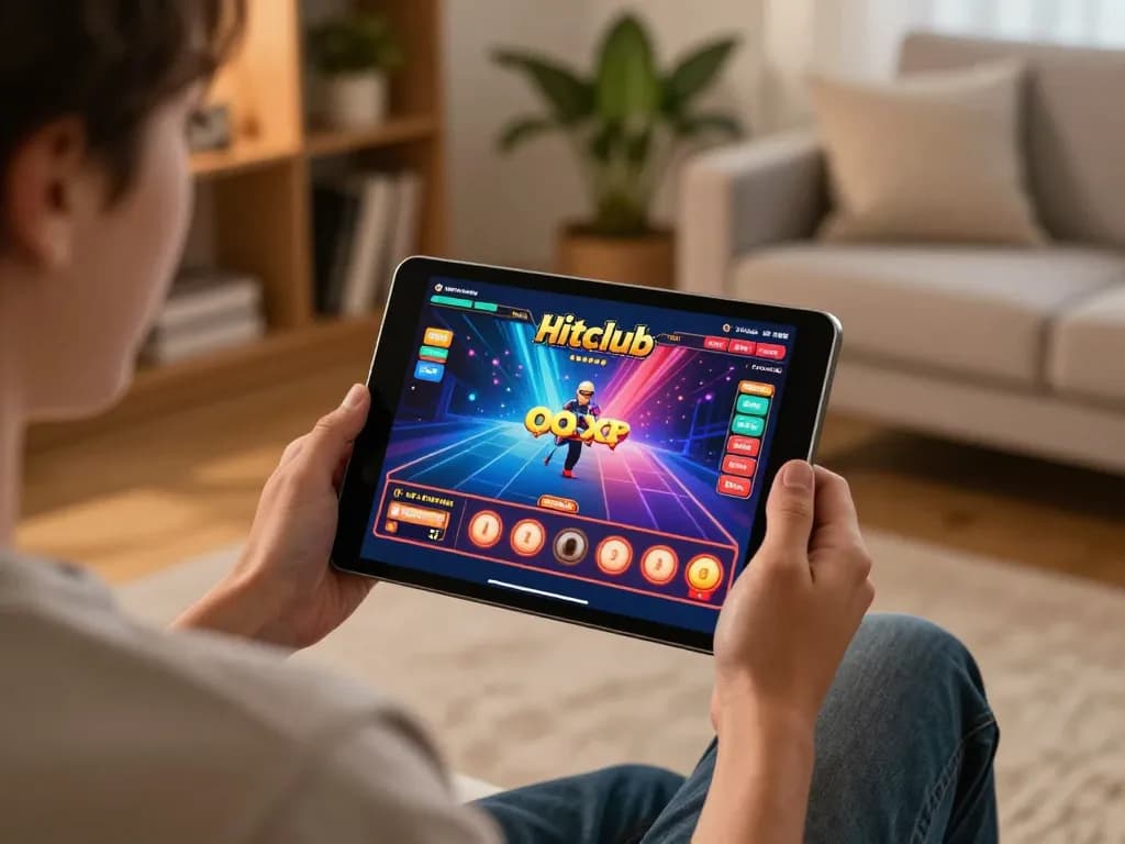 Person enjoying an exciting game on Hitclub through a tablet, showcasing strategic online gaming.