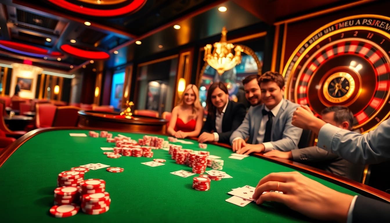 Engaging poker players enjoying a lively game at tylenhacai7.com casino.