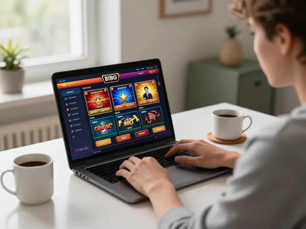 Engaging in online gaming at home with 78winvina, highlighting strategic gameplay on a laptop.