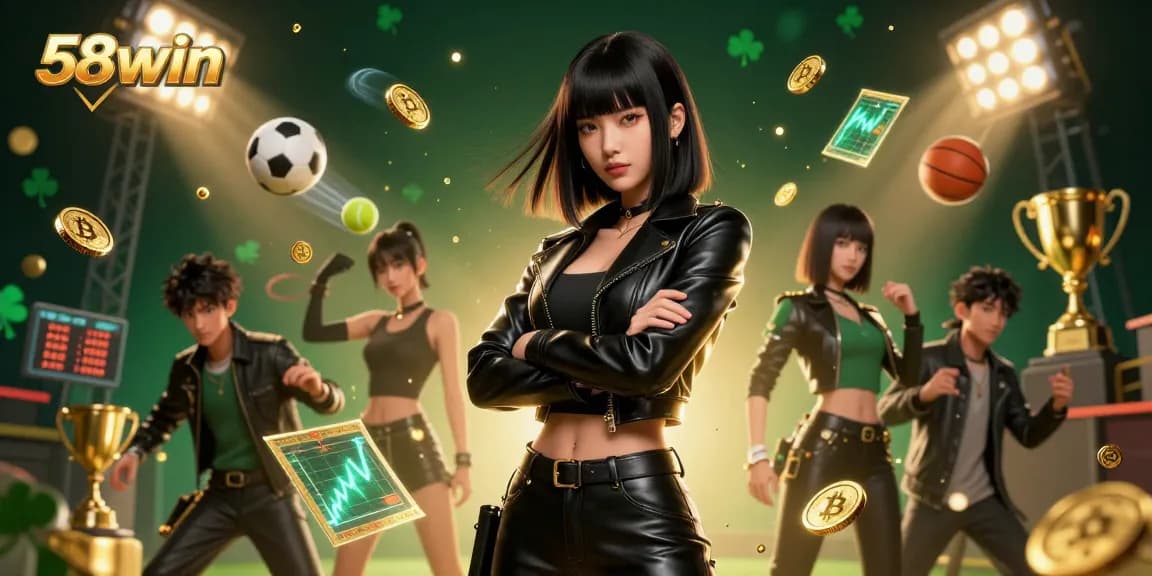 Experience 58win in an exciting sports betting illustration filled with dynamic gaming elements, showcasing thrilling interactions.