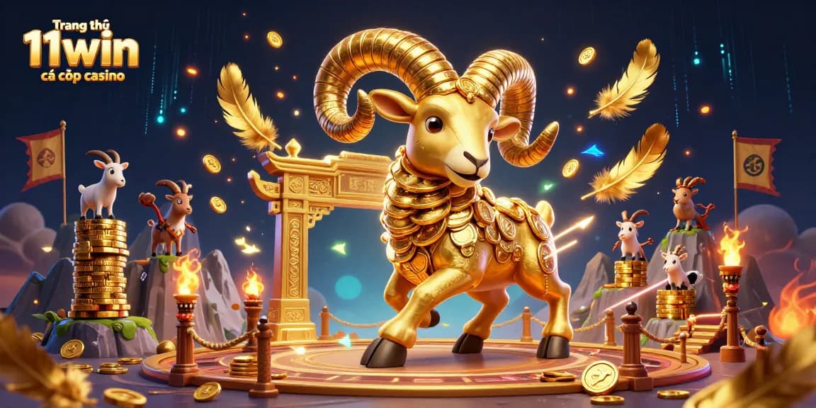 Engage in thrilling action at Trang chủ 11win cá cược casino, showcasing a golden ram in a vibrant gambling arena.