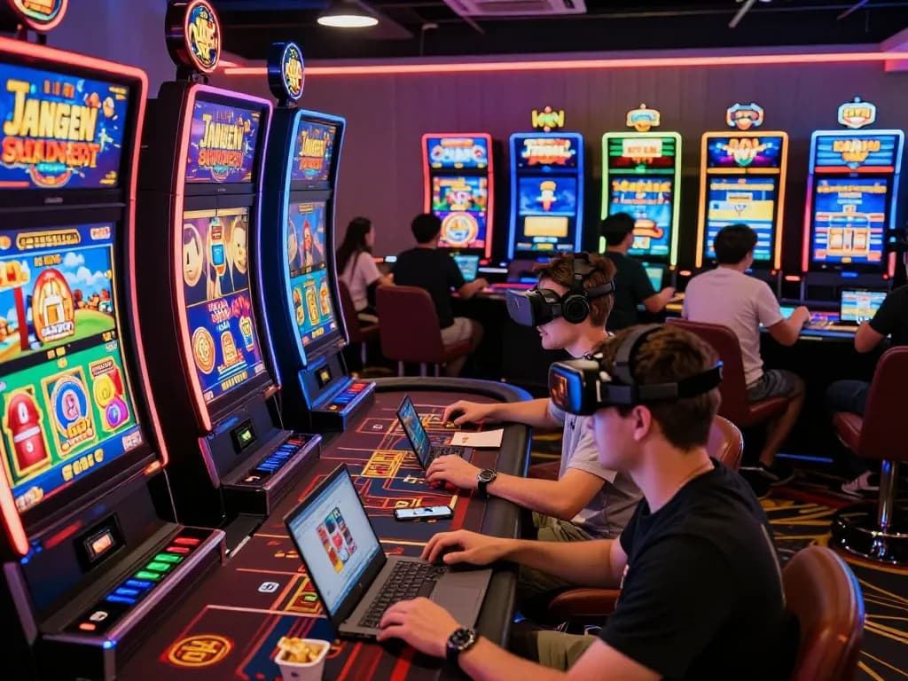 Players enjoying MM88 online casino games on various devices with vibrant graphics.