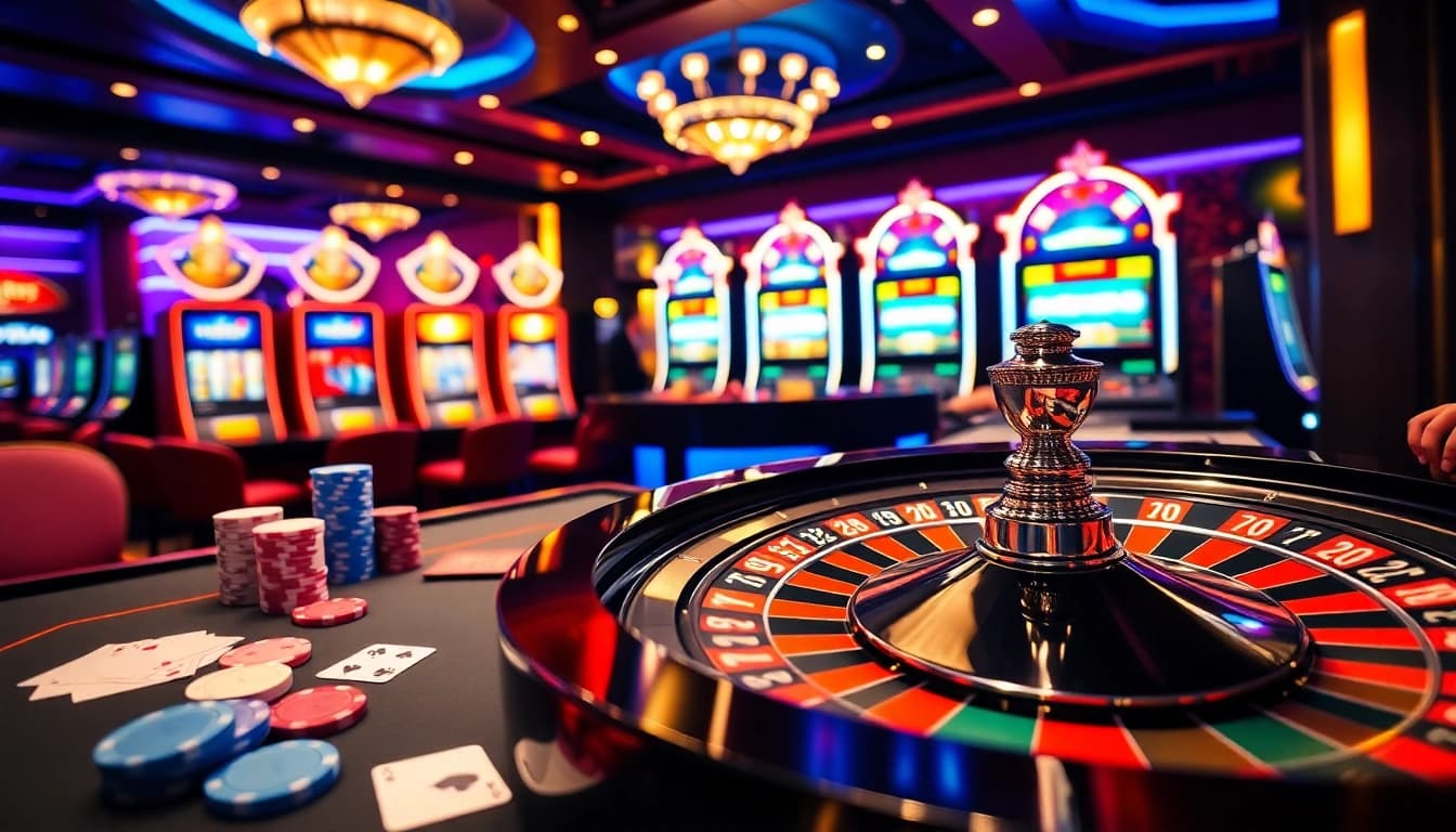 Engaging casino experience with strategic bets at KJC365, featuring vibrant poker chips and cards.