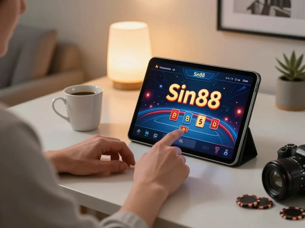 Engage with Sin88 casino app on tablet, showcasing a user-friendly gaming experience at home.