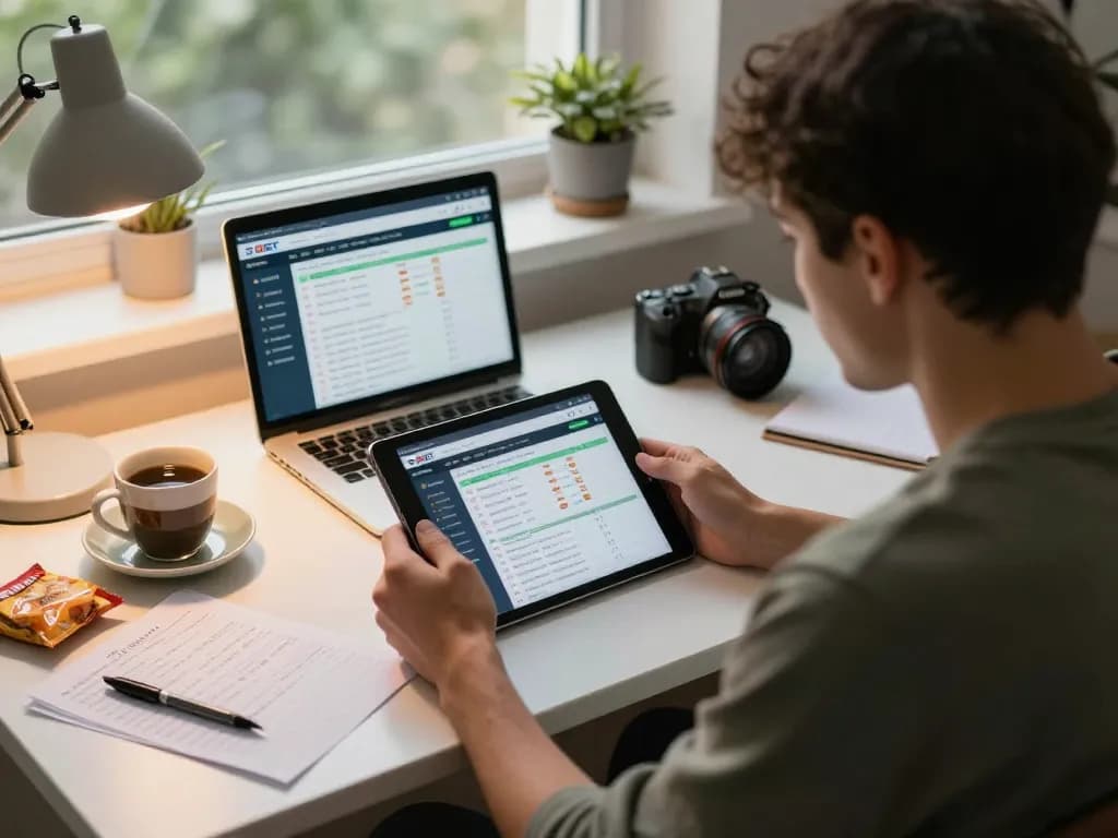 Engaging in ZBET sports betting from a cozy home office while planning strategies and tracking bets.