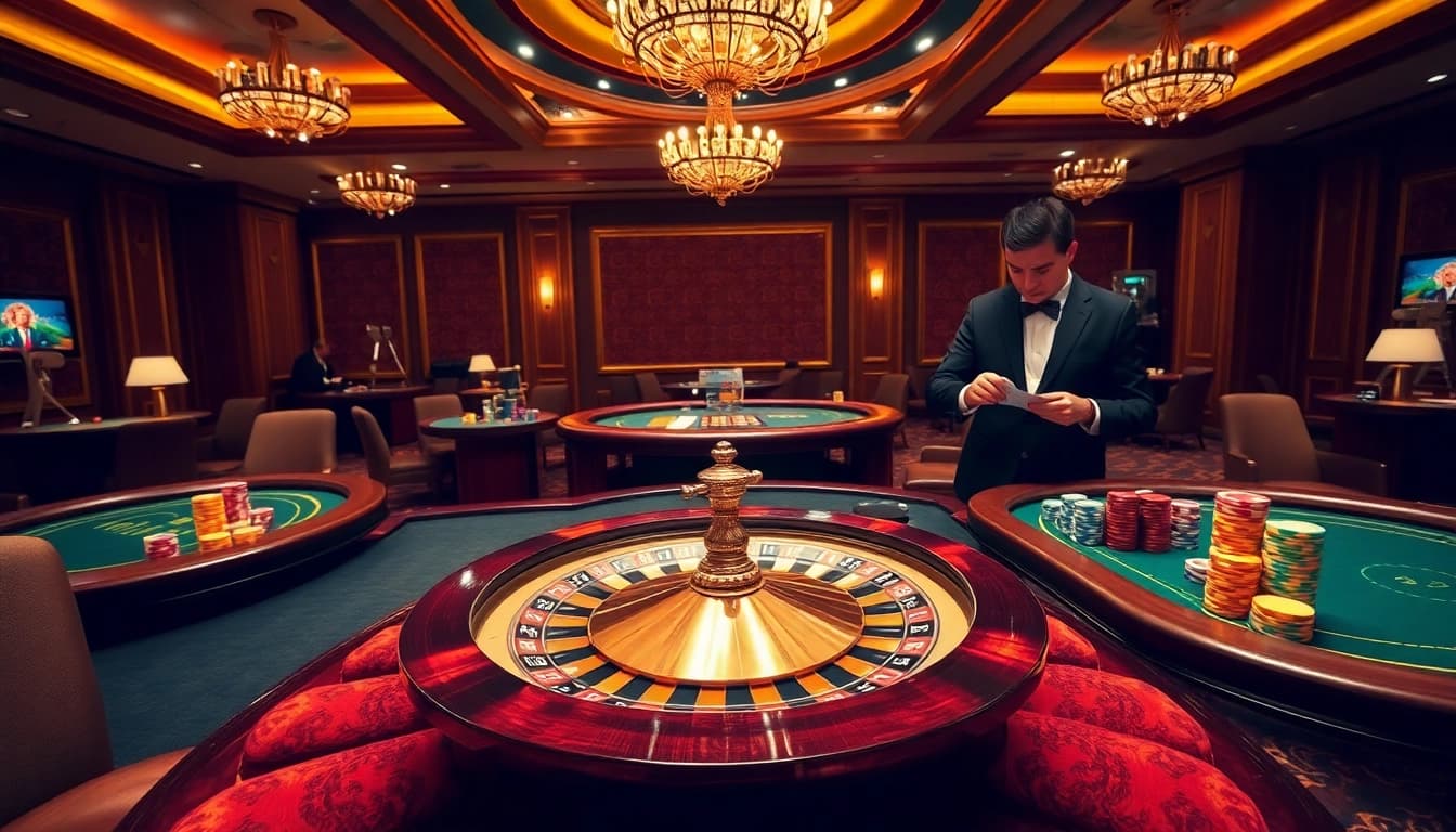 Players strategize their next move at a glamorous sunwin casino table filled with chips and cards.