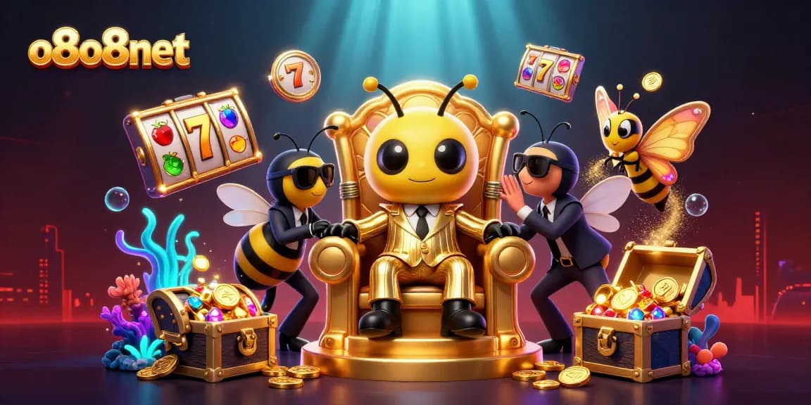 Experience the excitement of online gambling with o8o8net's thrilling 3D casino scene featuring dynamic characters and vibrant game elements.