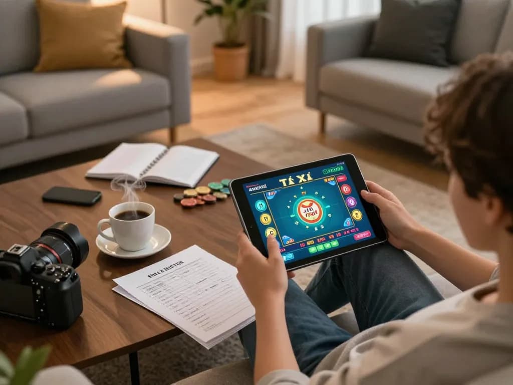 Tai Xiu gameplay experience on a tablet at home, showcasing strategic betting actions and comfortable setup.
