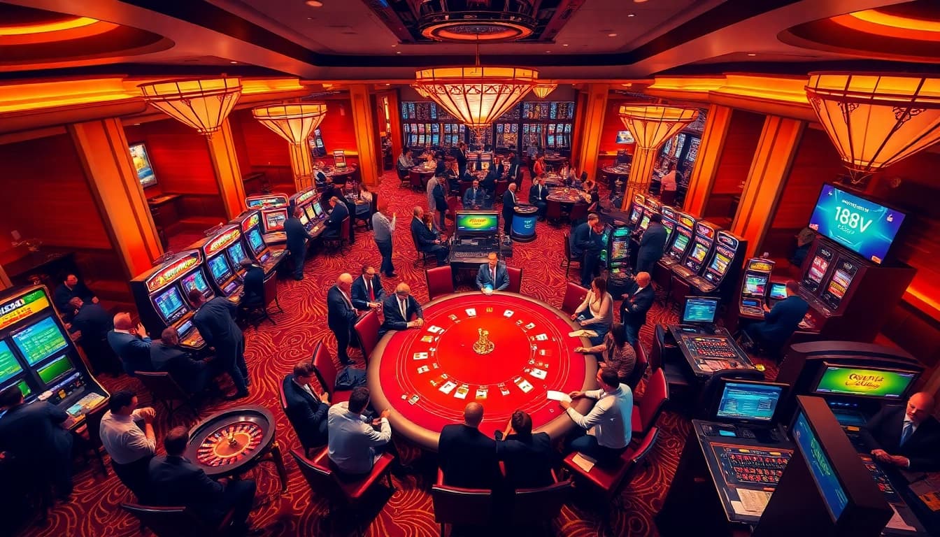 Excited players betting at a luxurious casino scene with a focus on https://188v.today/ gaming experiences.