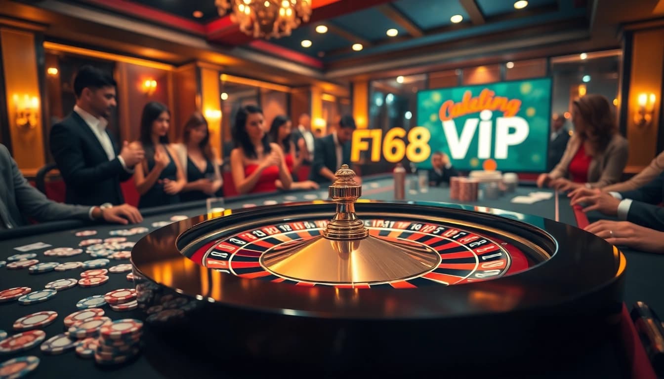 Experience the thrill of f168 vip gaming at a luxurious casino table with vibrant chips and cards.