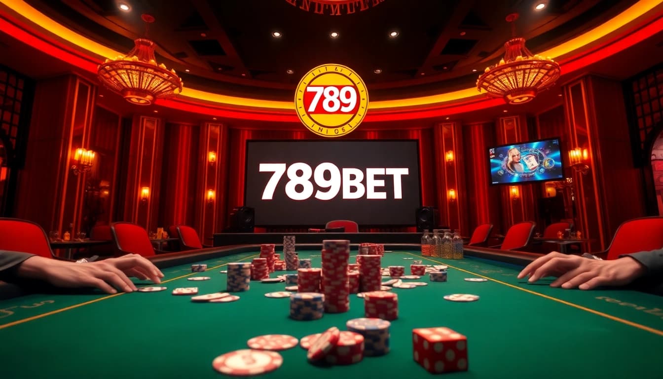 Experience the thrill of 789BET at a high-stakes casino table with vibrant chips and cards.