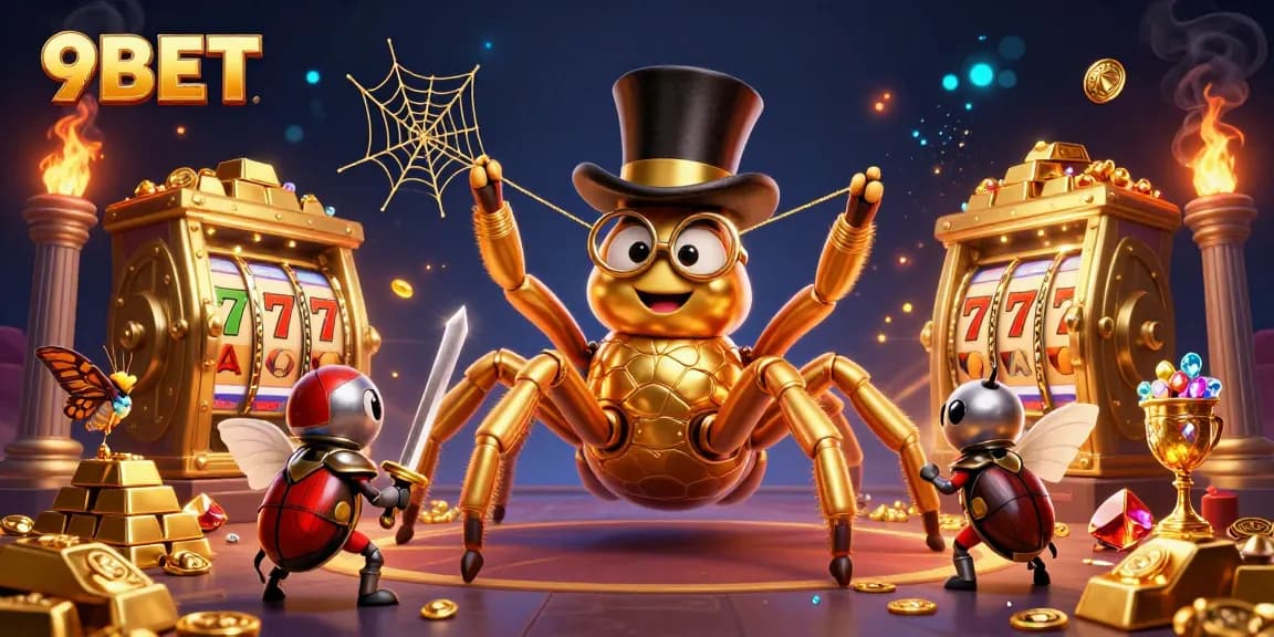 Experience exciting gameplay at 9BET with a vibrant casino-themed 3D illustration.