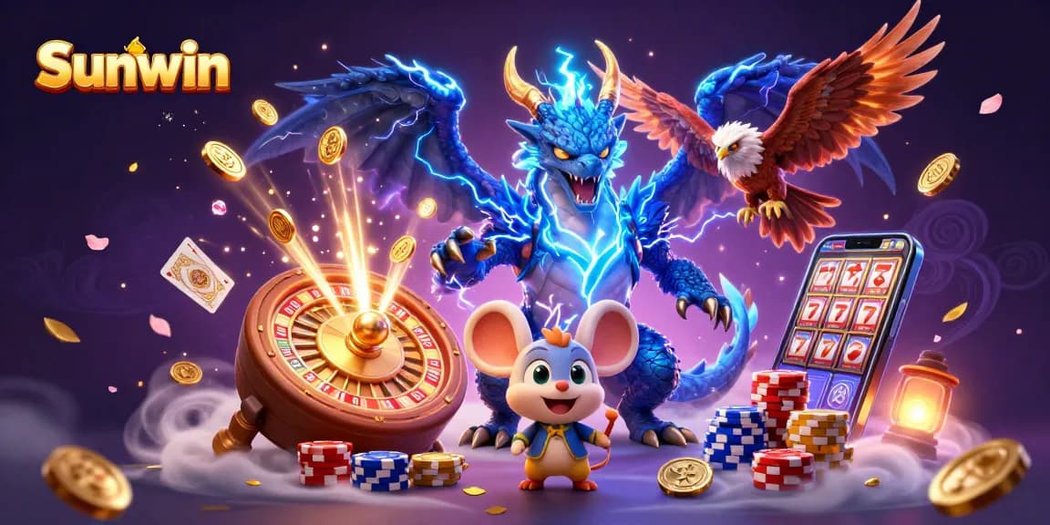 Experience thrilling wins with Sunwin's dynamic gaming world featuring a powerful thunder dragon, spinning roulette, and lucky gems.