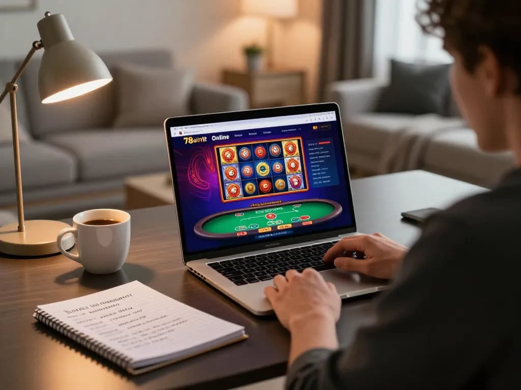 Engaging in online gambling strategies with 78wintl interface on the screen.