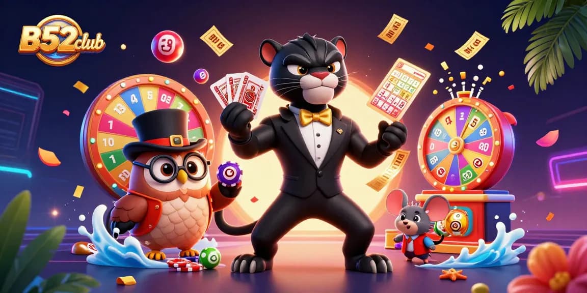 Experience thrilling gameplay at B52club with animated characters and vibrant casino elements.