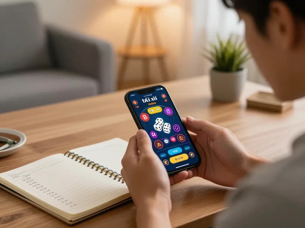 Engaging in tài xỉu online gaming on a smartphone, revealing exciting betting strategies and live dice rolls.