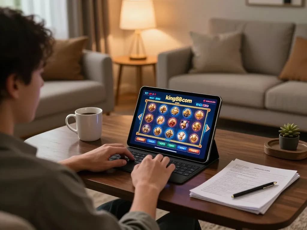 Engaging atmosphere of a player using king88 com for exciting slot games and strategies