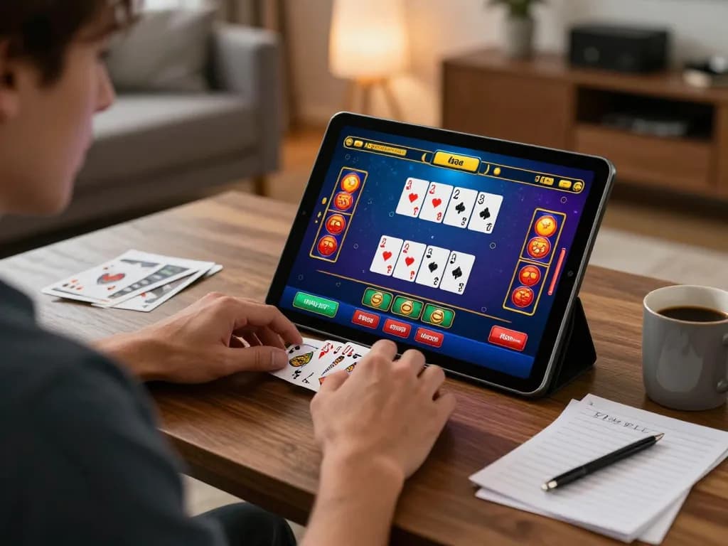 Engaging in live dealer games at home with f8betz on a tablet amid a cozy setting.