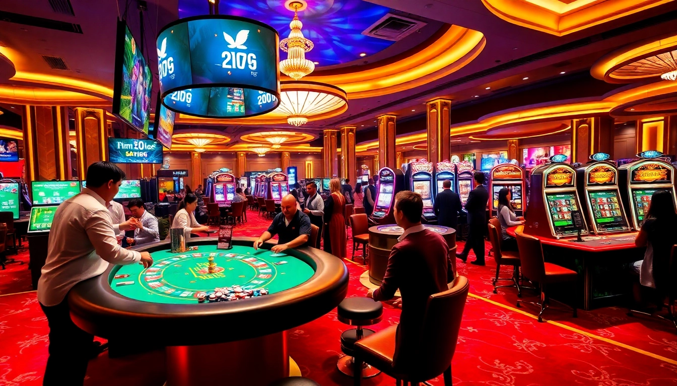 Exciting scene of players engaging at nhà cái 88AA with poker and roulette games.