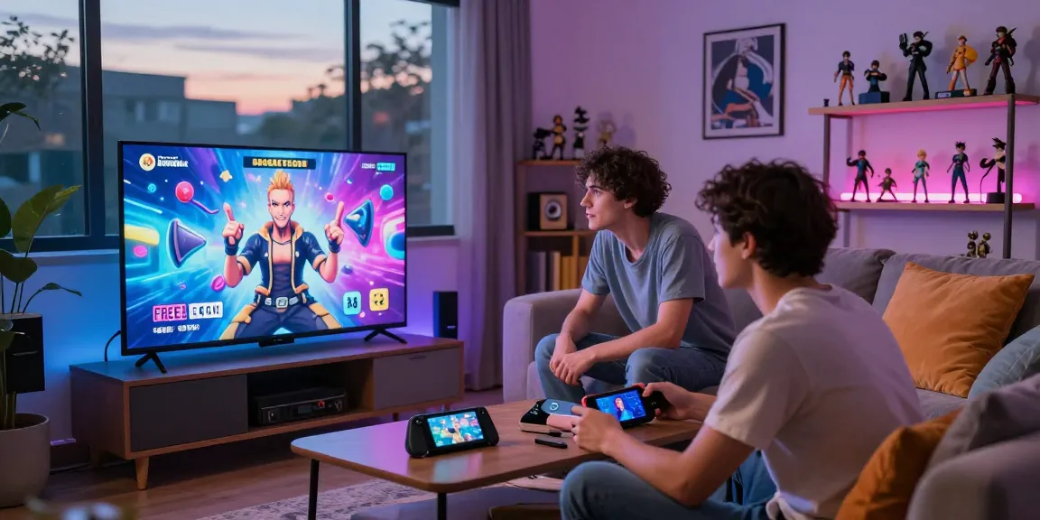 Friends playing free ecchi games in a cozy living room with ambient lighting.