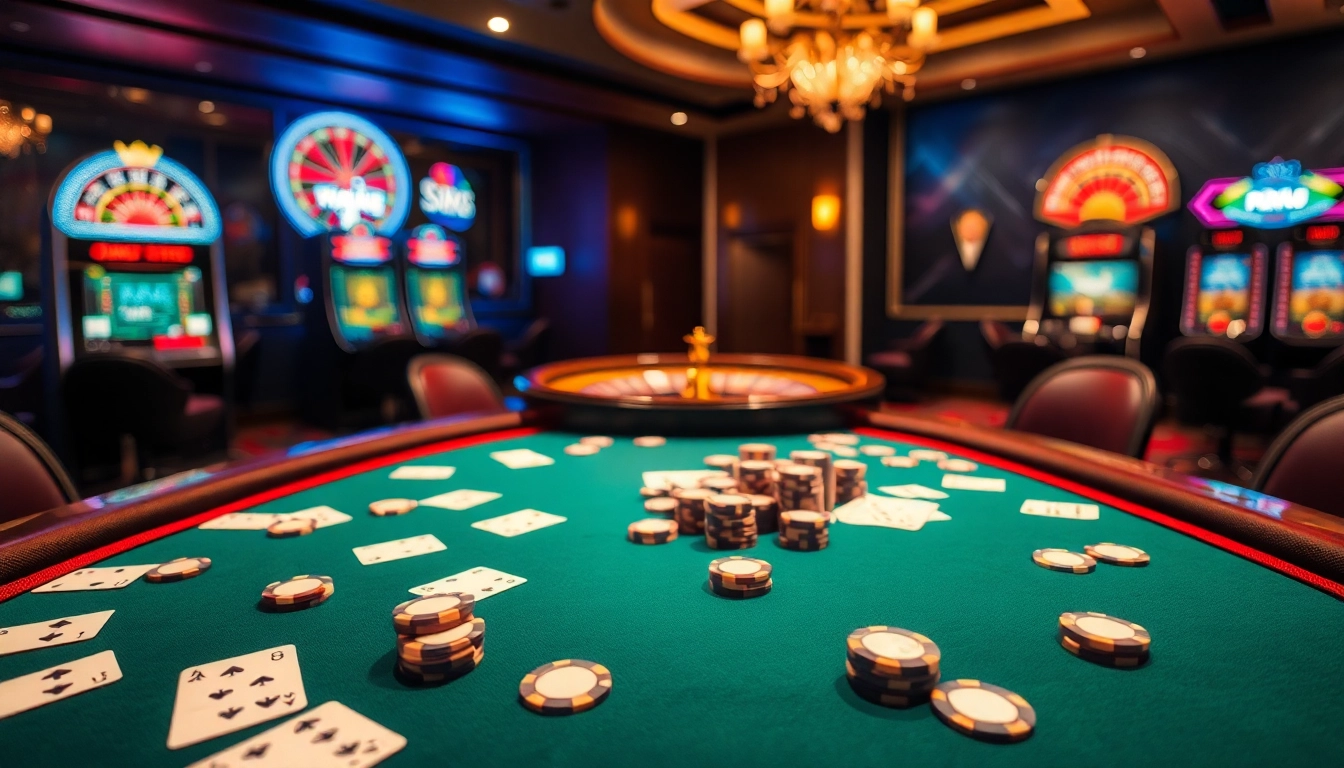 Experience the thrilling atmosphere of ww88 with vibrant casino visuals featuring poker tables and slot machines.