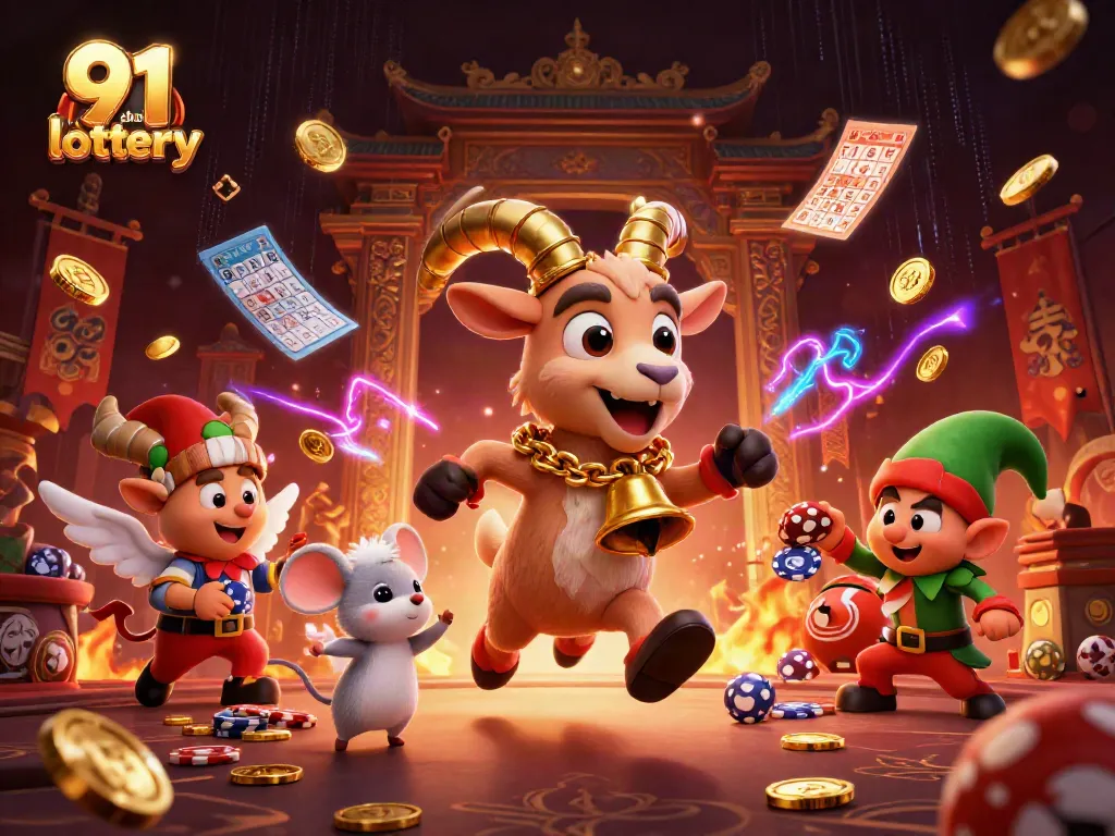 Engage with the thrilling 91 club lottery in this vibrant 3D illustration showcasing dynamic characters and exciting game elements.