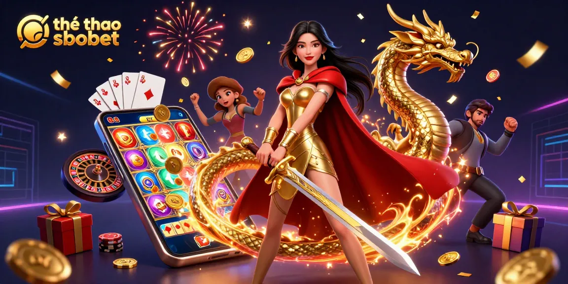 Engage in thể thao sbobet sports betting with dynamic action, showcasing a warrior queen and golden dragon.