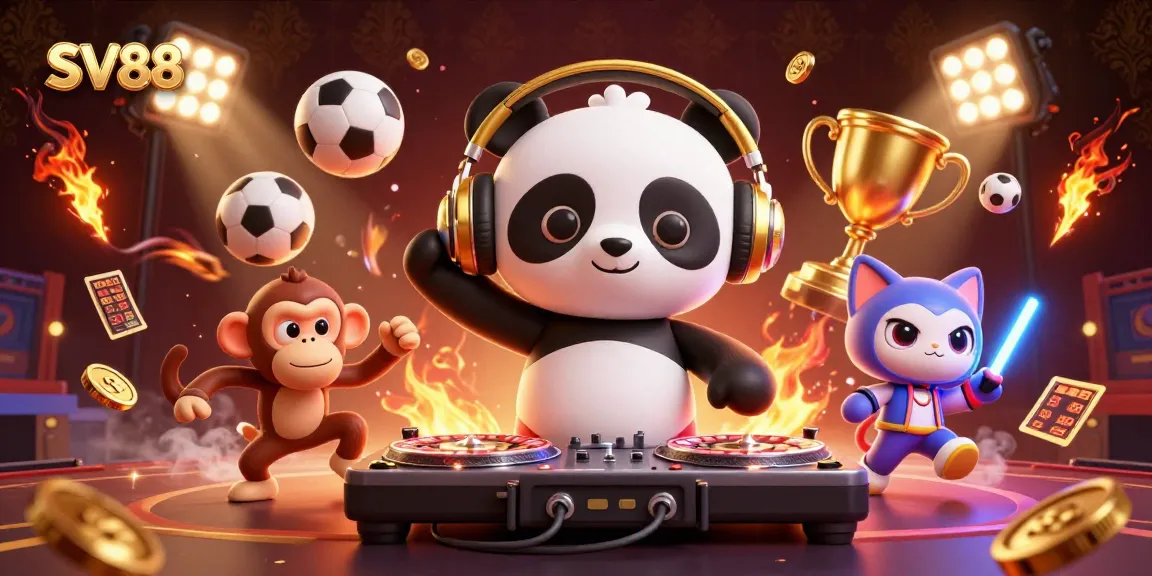 Experience thrilling moments at SV88 with a DJ panda, sports elements, and vibrant casino excitement.