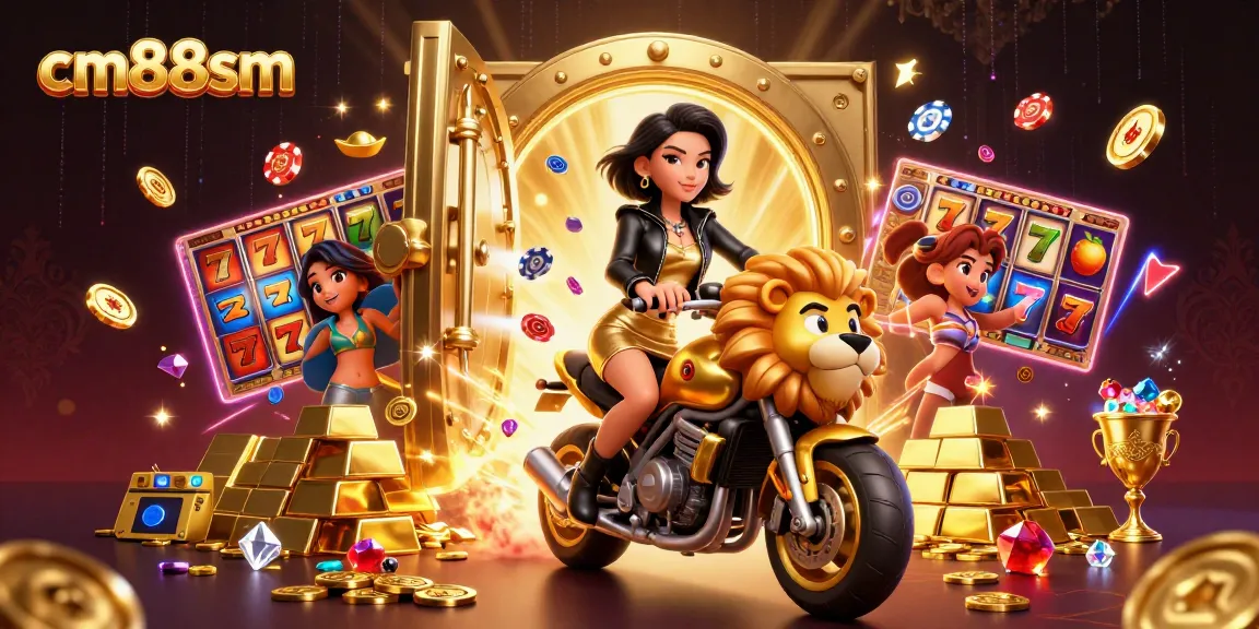 Experience thrilling wins with cm88sm, vibrant 3D illustration of glamorous Asian woman on a golden lion.