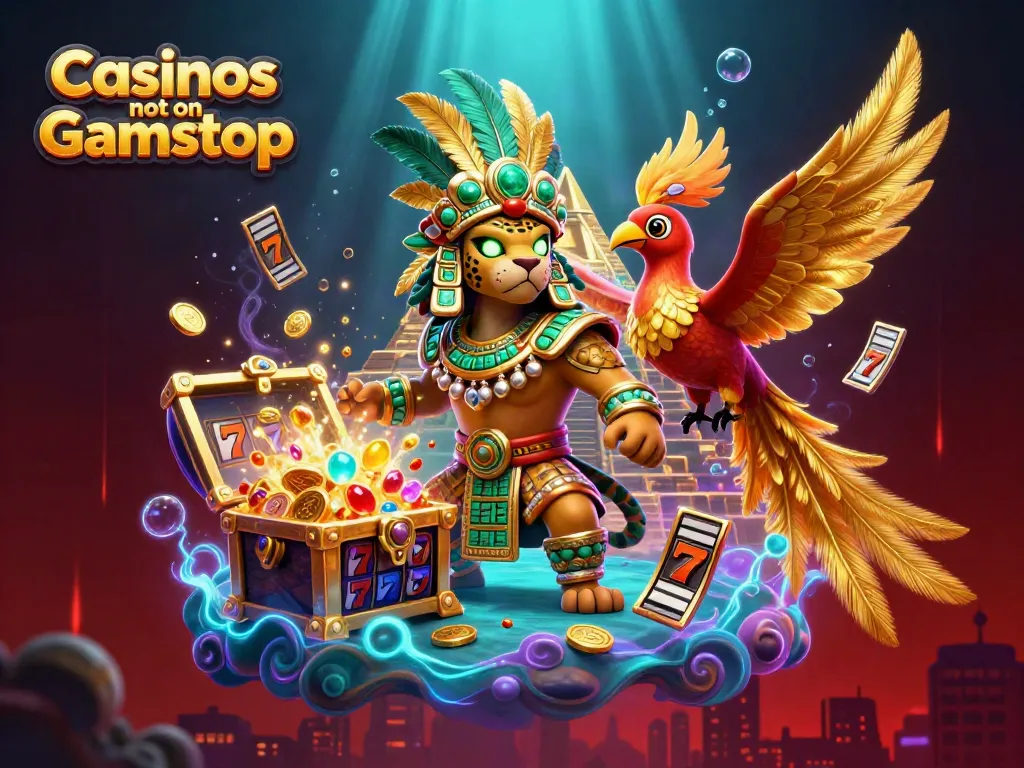 Experience the thrill of Casinos not on Gamstop with vibrant slot elements and Mayan themes.