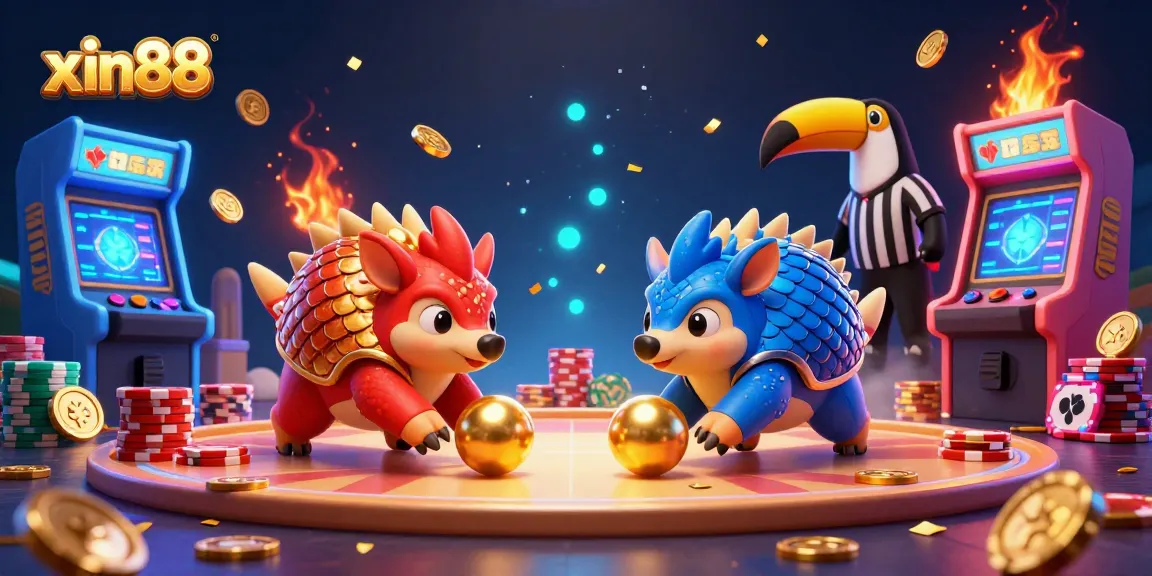 Experience thrilling gameplay at xin88 as rival pangolins compete in a dynamic casino scene filled with vibrant games.
