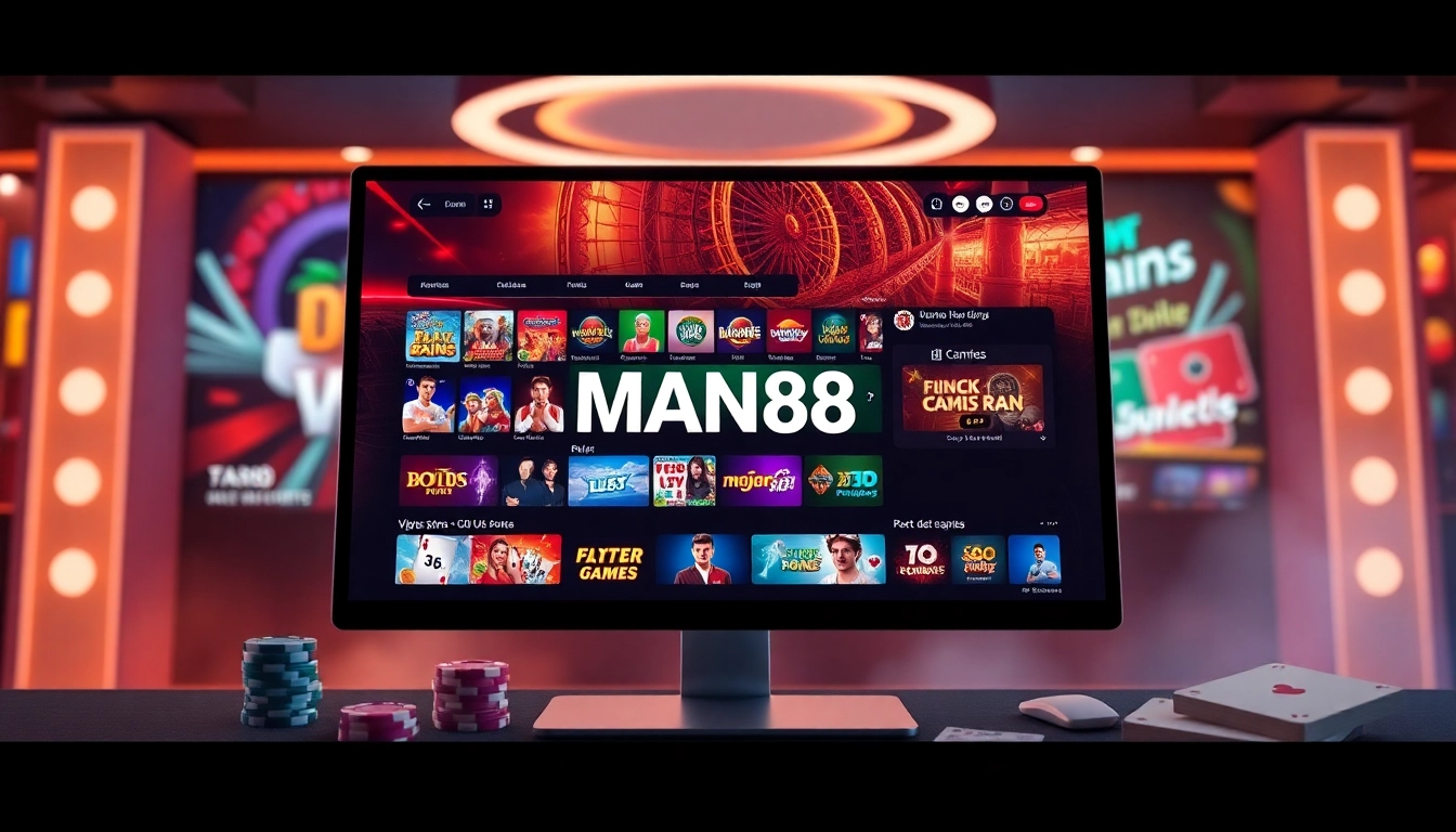 Man88 digital casino showcasing vibrant games and user-friendly interface.