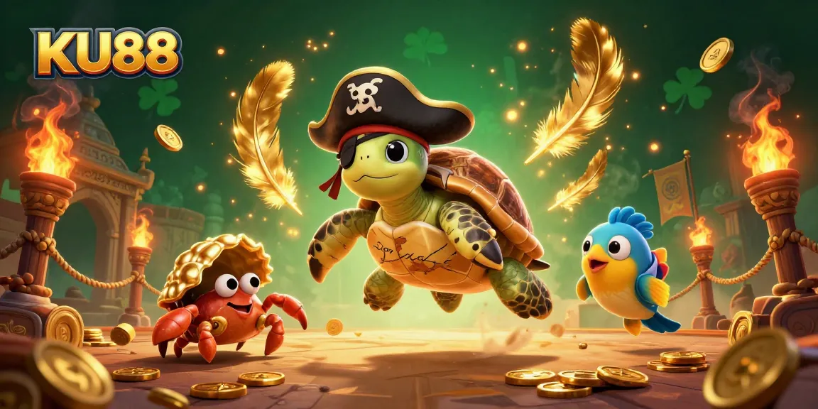 Experience thrilling adventures at KU88 with pirate turtle and treasures in a vibrant gaming scene.