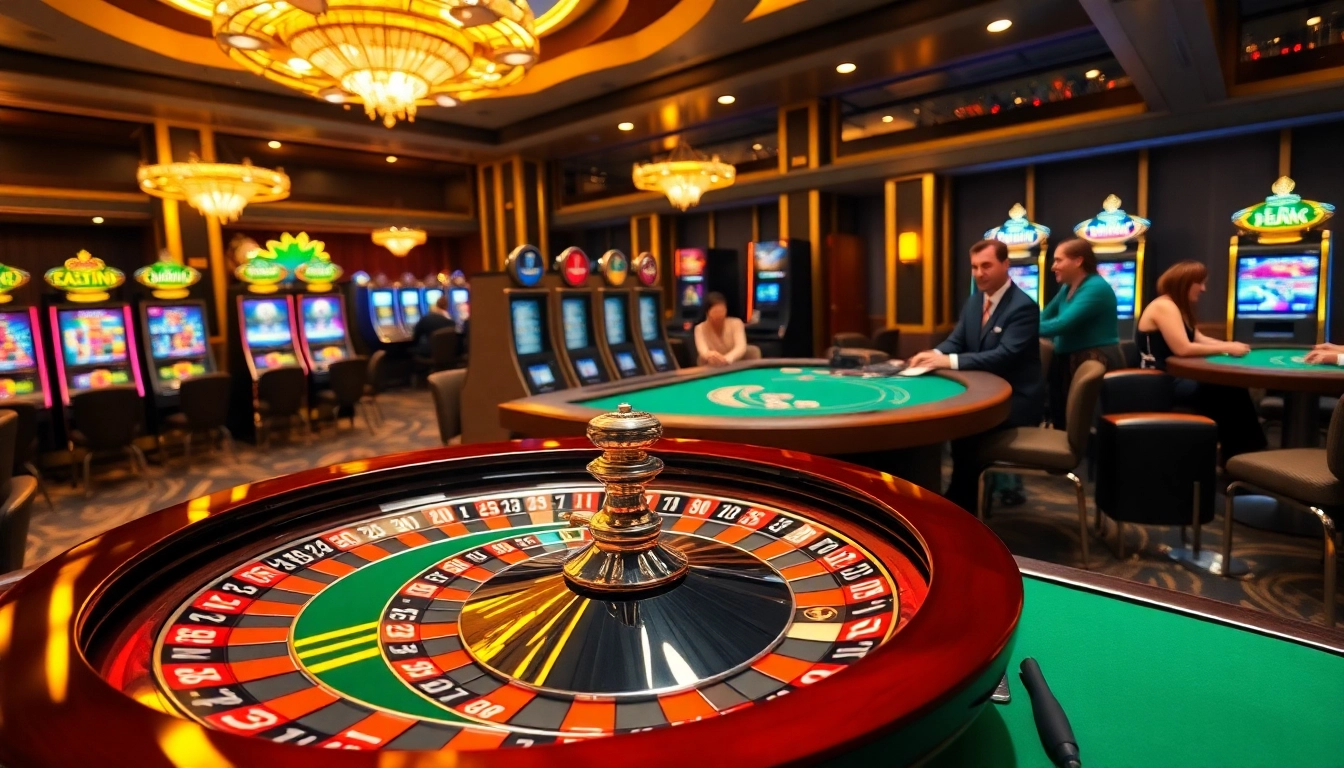 Engaging scene at a casino highlighting top nhà cái experiences with vibrant roulette and lively players.