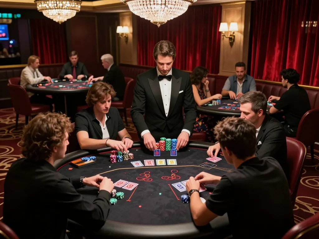 79 KING blackjack players strategizing during an intense game at a luxury casino table